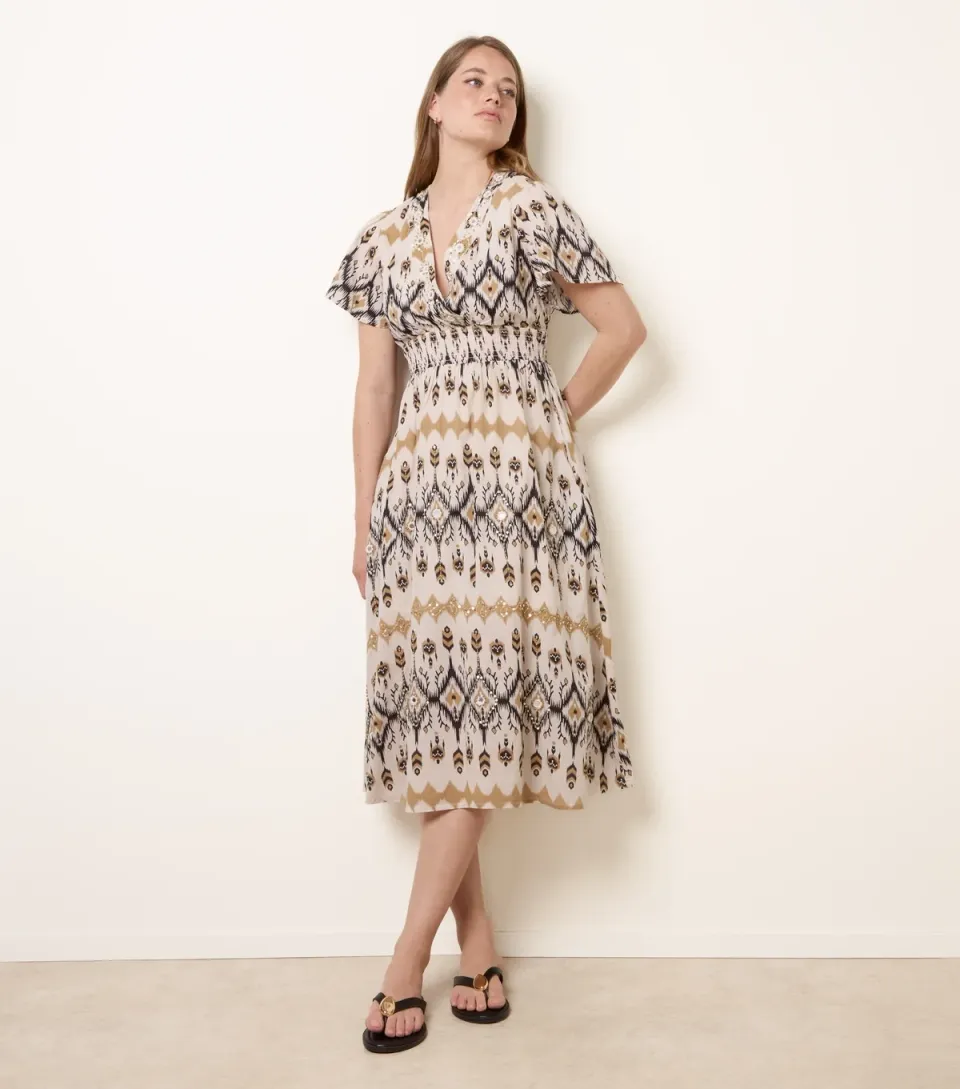 Women's Stone Sequin Embellished Wrap Midi Dress