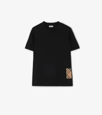 Check Cashmere Patch Cotton T-shirt in Black