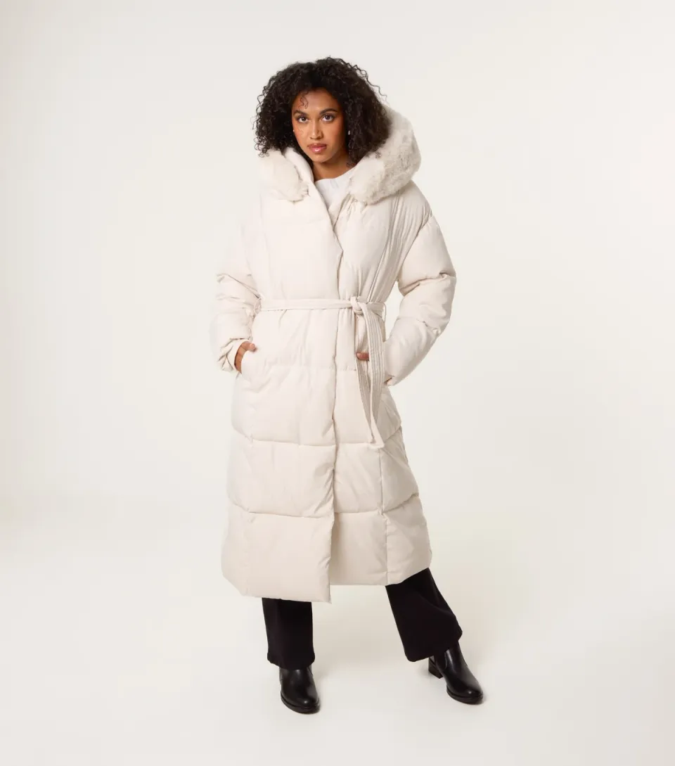 Women's Stone Long Hooded Puffer Coat