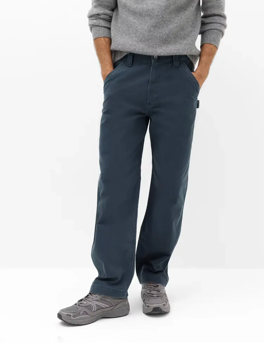 Loose Fit Pure Cotton Utility Trousers Navy
