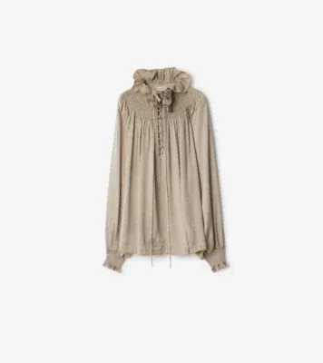 Geometric Silk Blouse in Taupe beige