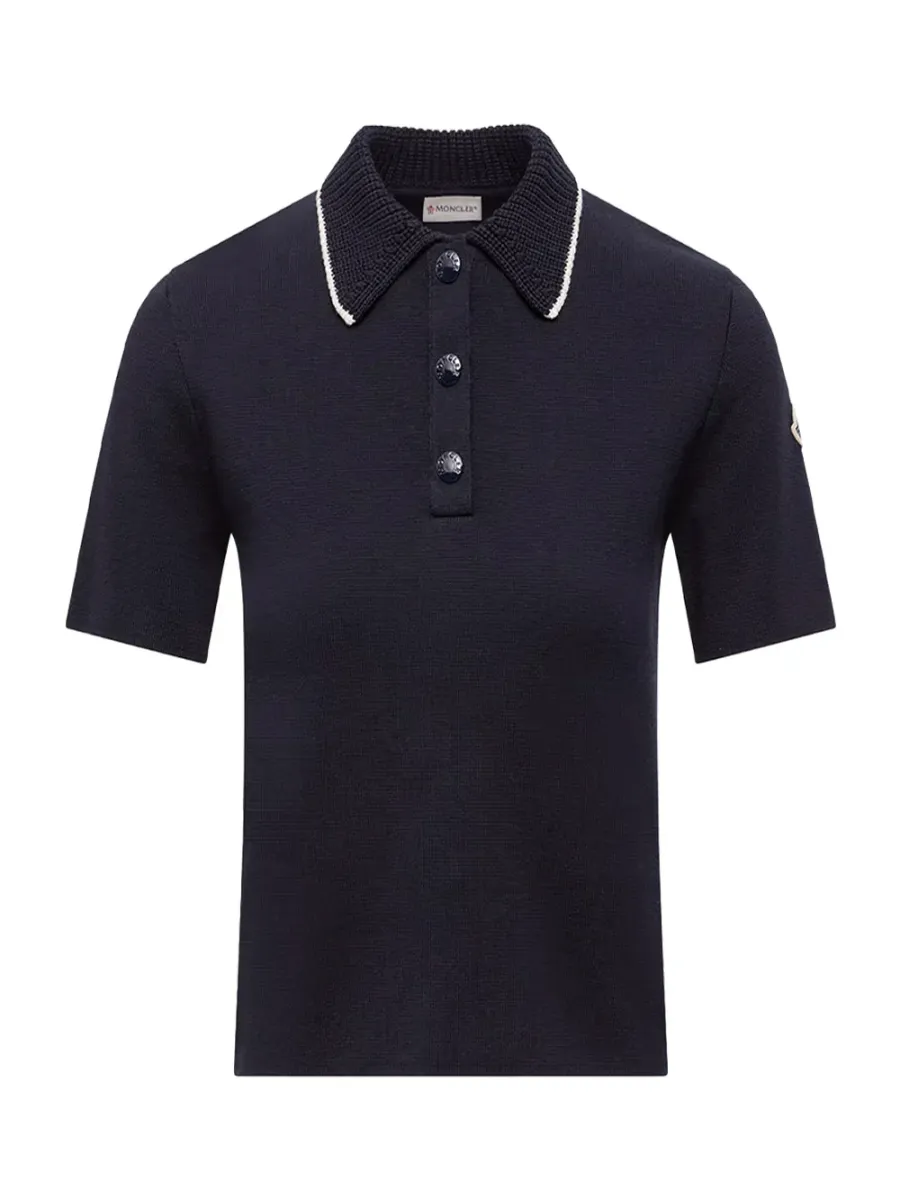 women Knit Cotton Polo Shirt Navy