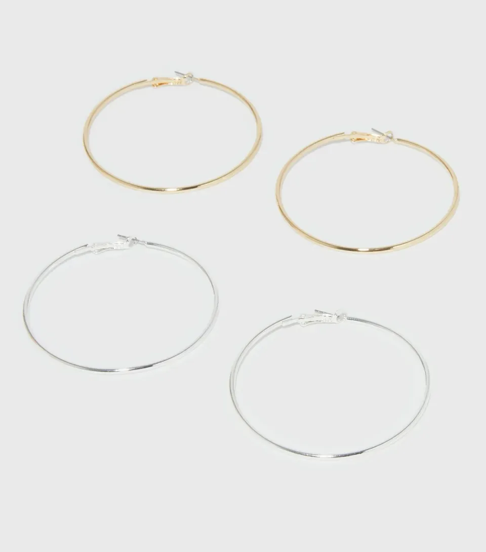 2 Pack Silver and Gold 60mm Hoop Earrings