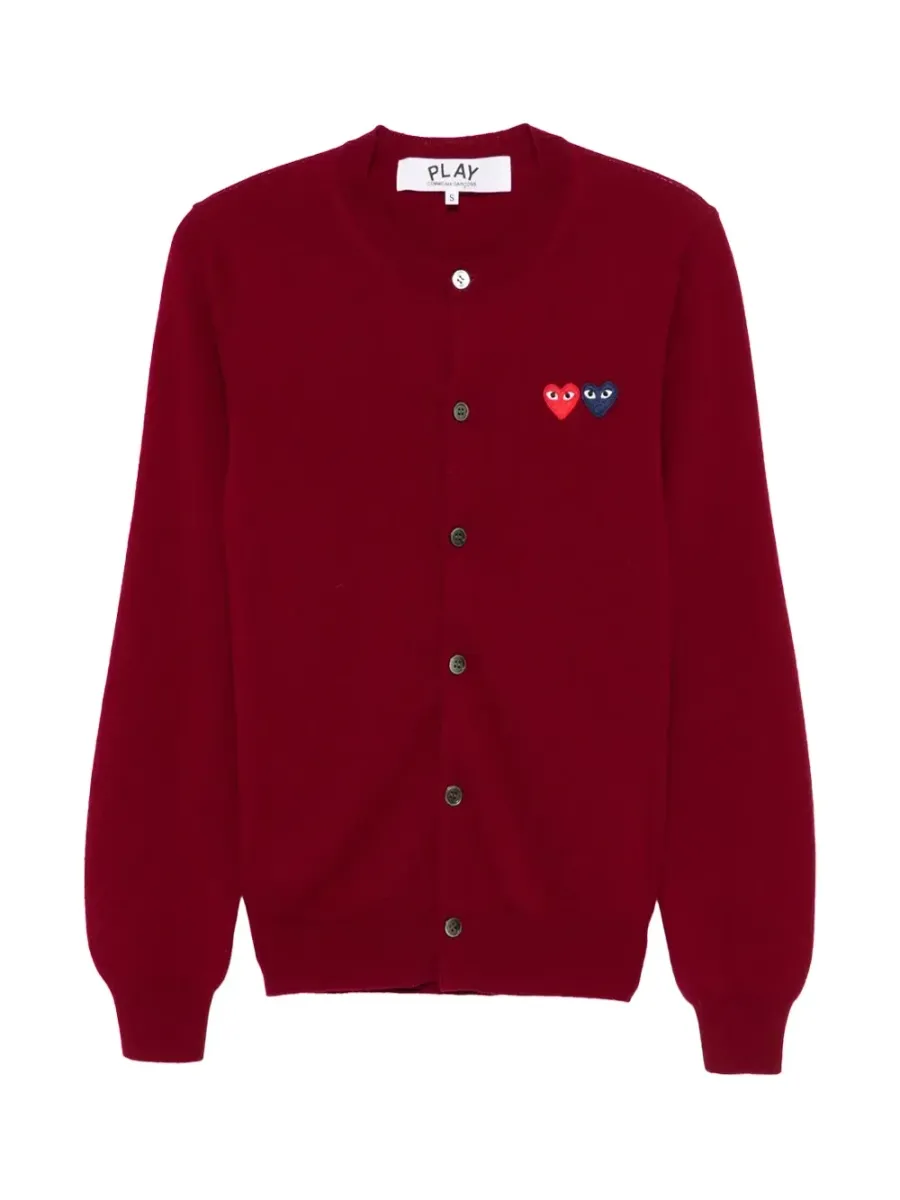 Round-Neck Double Heart Cardigan Burgundy