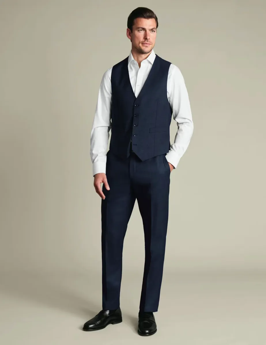 Regular Fit Pure Wool Textured Waistcoat Navy