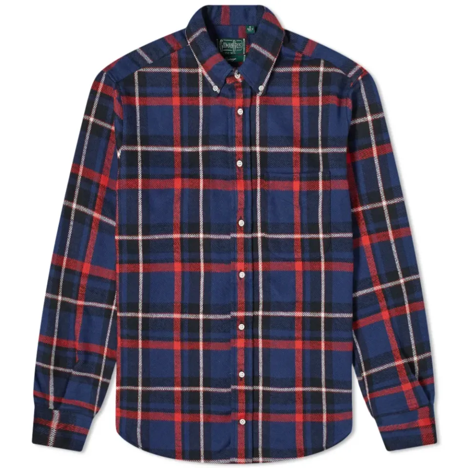 Button Down Rough Check Flannel Shirt
