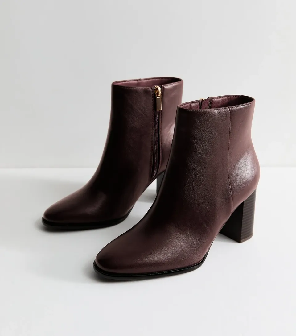 Women's Dark Burgundy Faux Leather Block Heel Ankle Boots Vegan