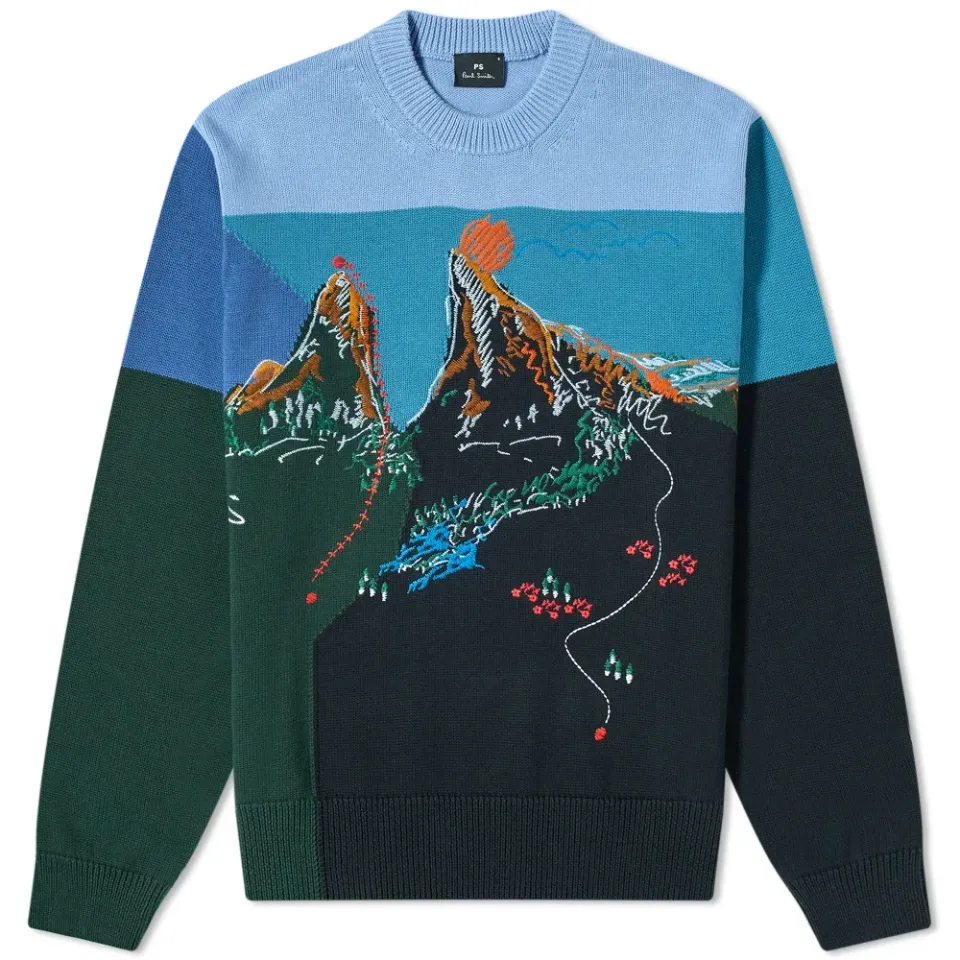 Mountain Scene Crew Knit