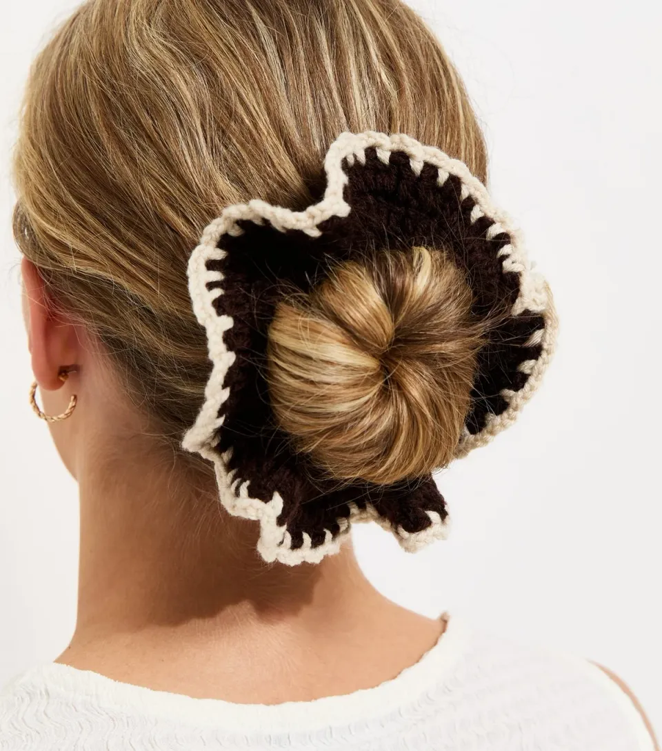 Dark Brown Contrast Edge Crochet Scrunchie
