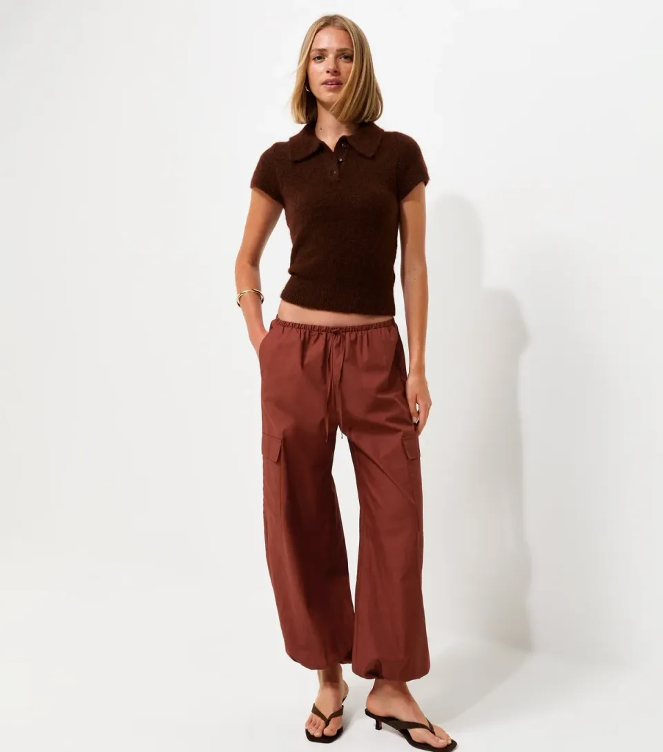 Women's Rust Cotton Cuffed Cargo Trousers