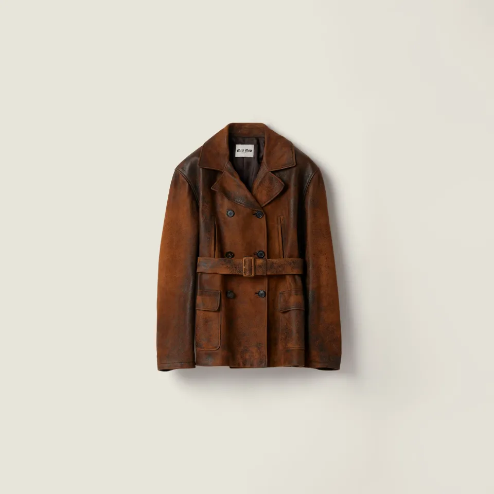 Double-breasted waxed suede caban jacket