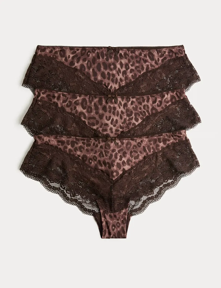 3 Pack Jasmine Lace Trim Brazilian Knickers Chocolate Mix