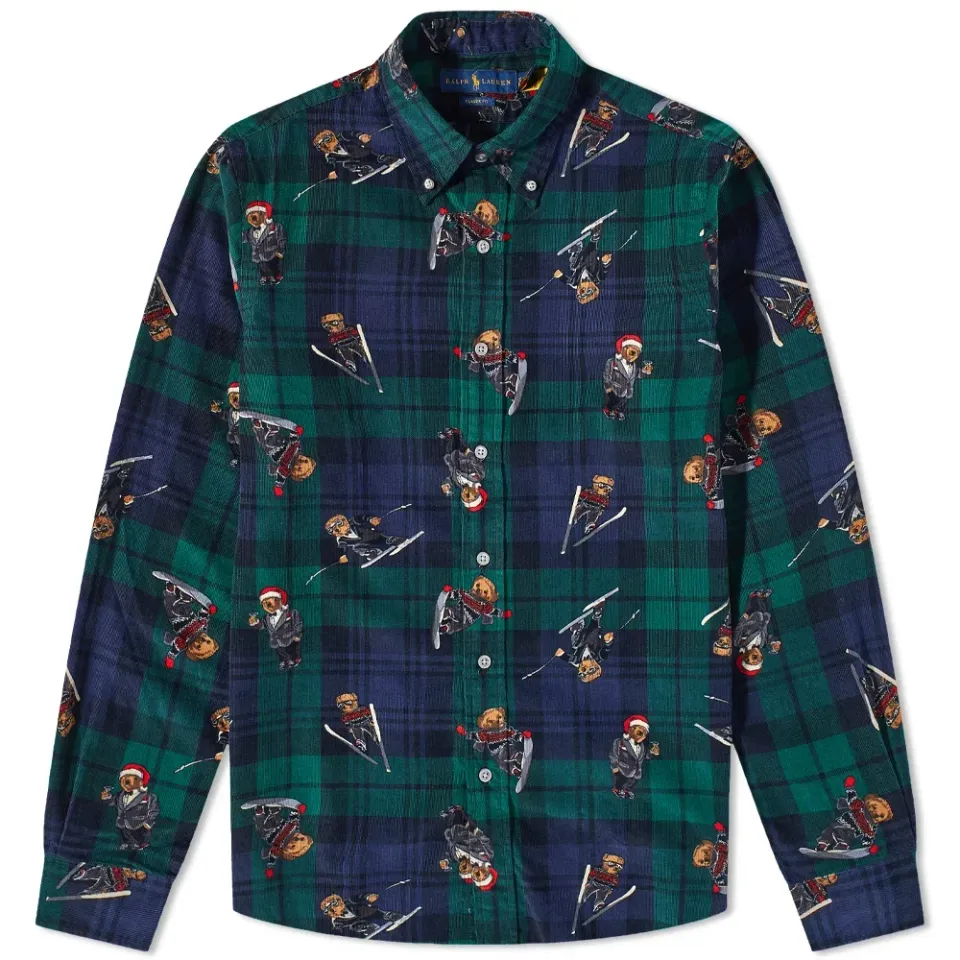 Skiing Bear Plaid Shirt
