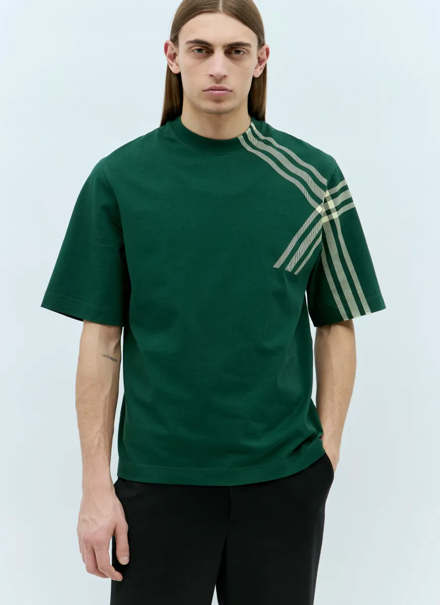 Check Sleeve Cotton T-Shirt