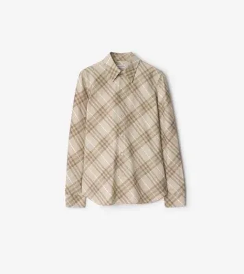 Slim Fit Check Cotton Shirt in Stone grey