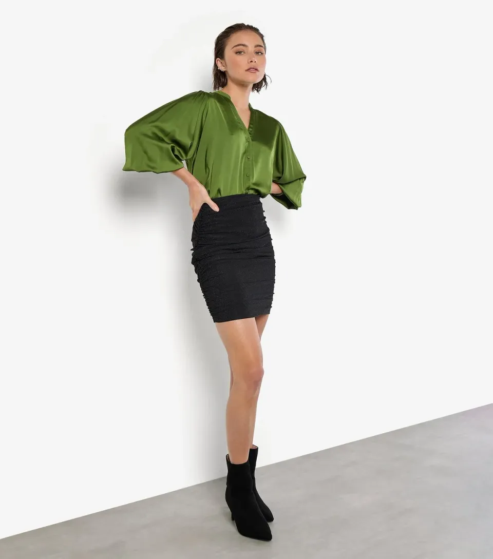 Women's Black Ruched Side Mini Skirt