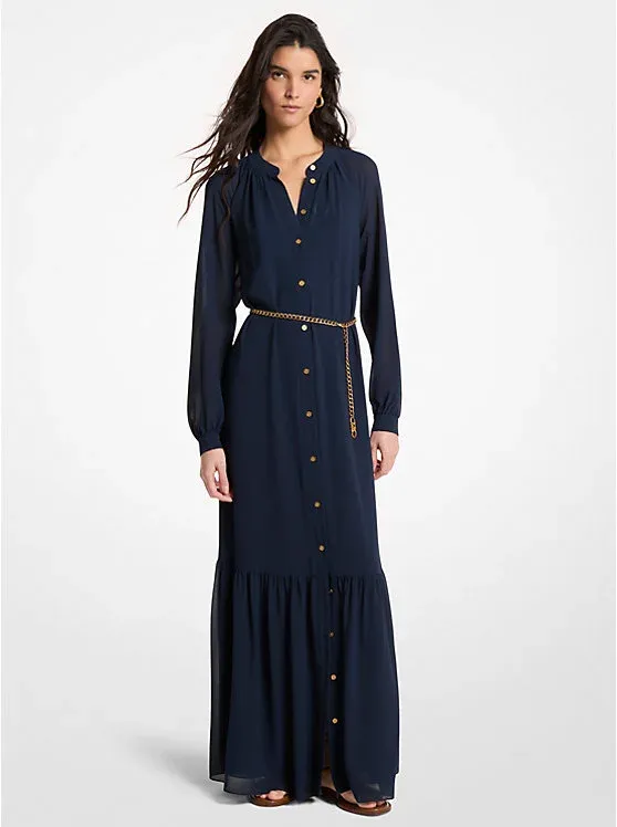 Belted Georgette Maxi Dress