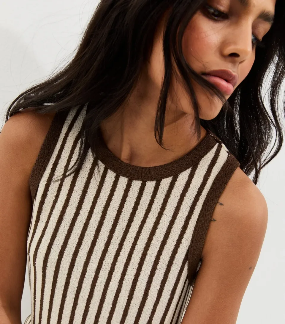 Women's Brown Soft Touch Striped Vest
