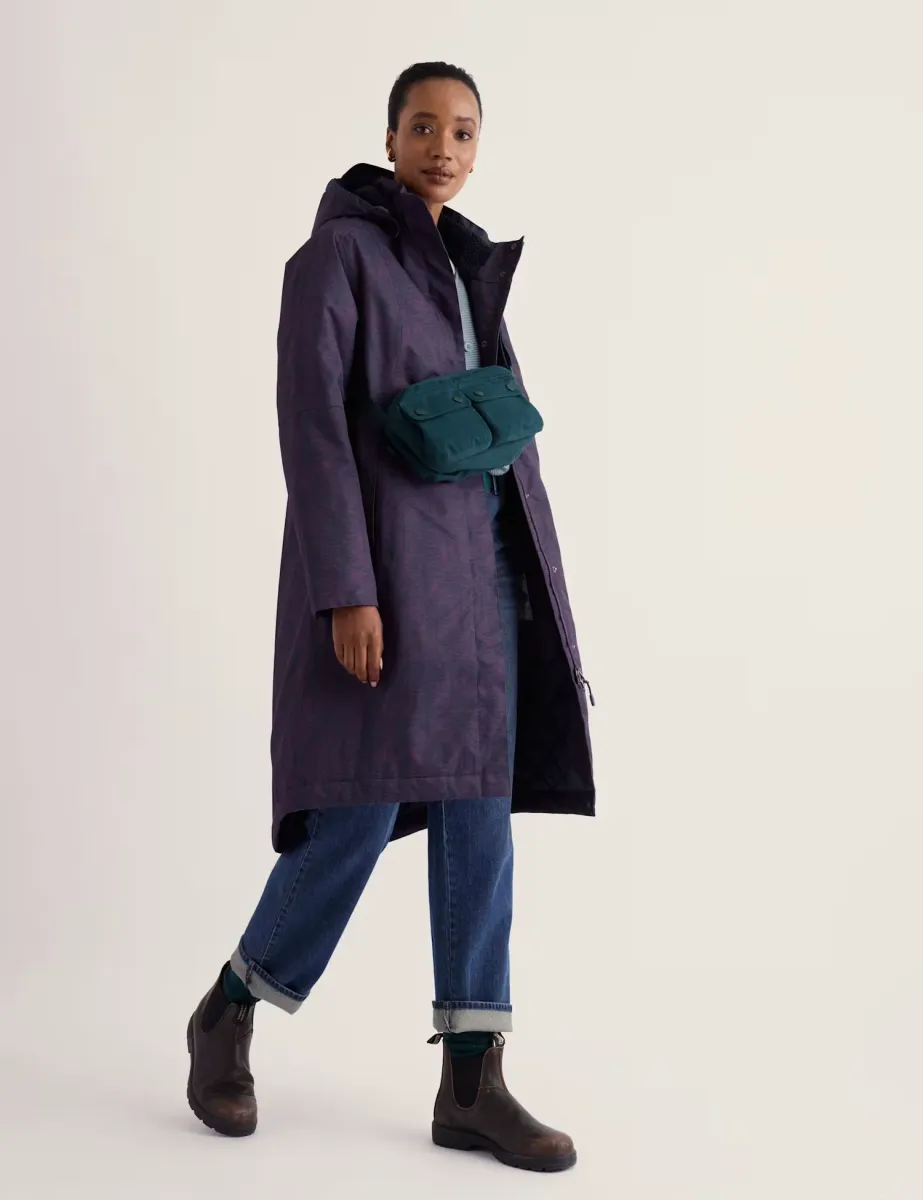 Waterproof Printed Hooded Parka Raincoat Purple Mix