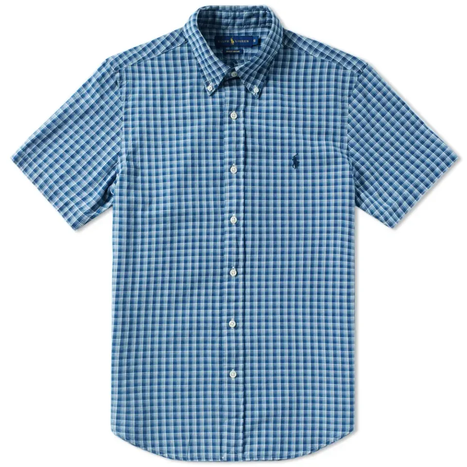 Short Sleeve Button Down Check Oxford Shirt