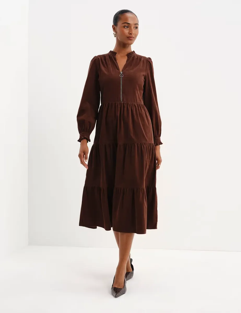 Cord Midi Tiered Dress