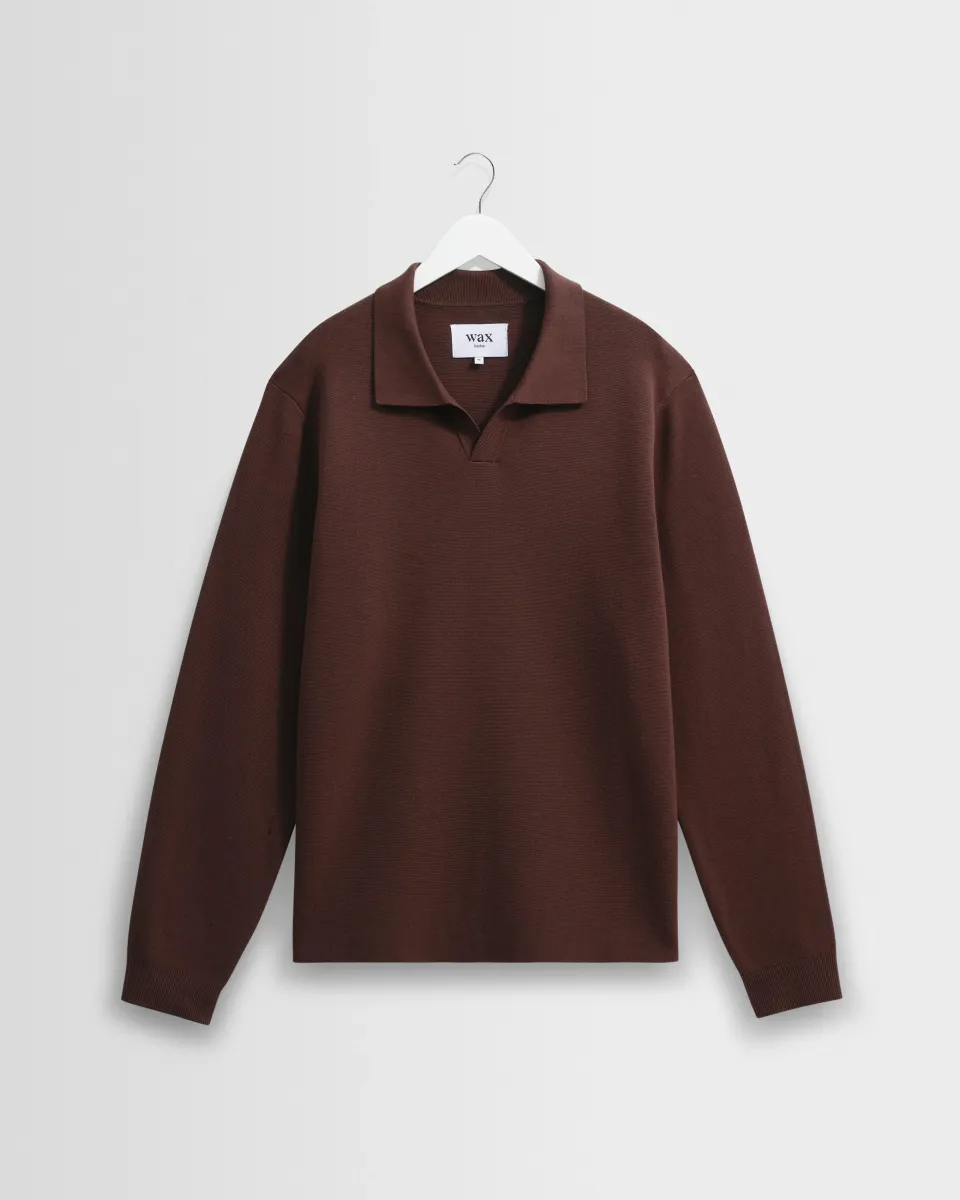 Carter - Brown Open Collar Milano Knit Polo