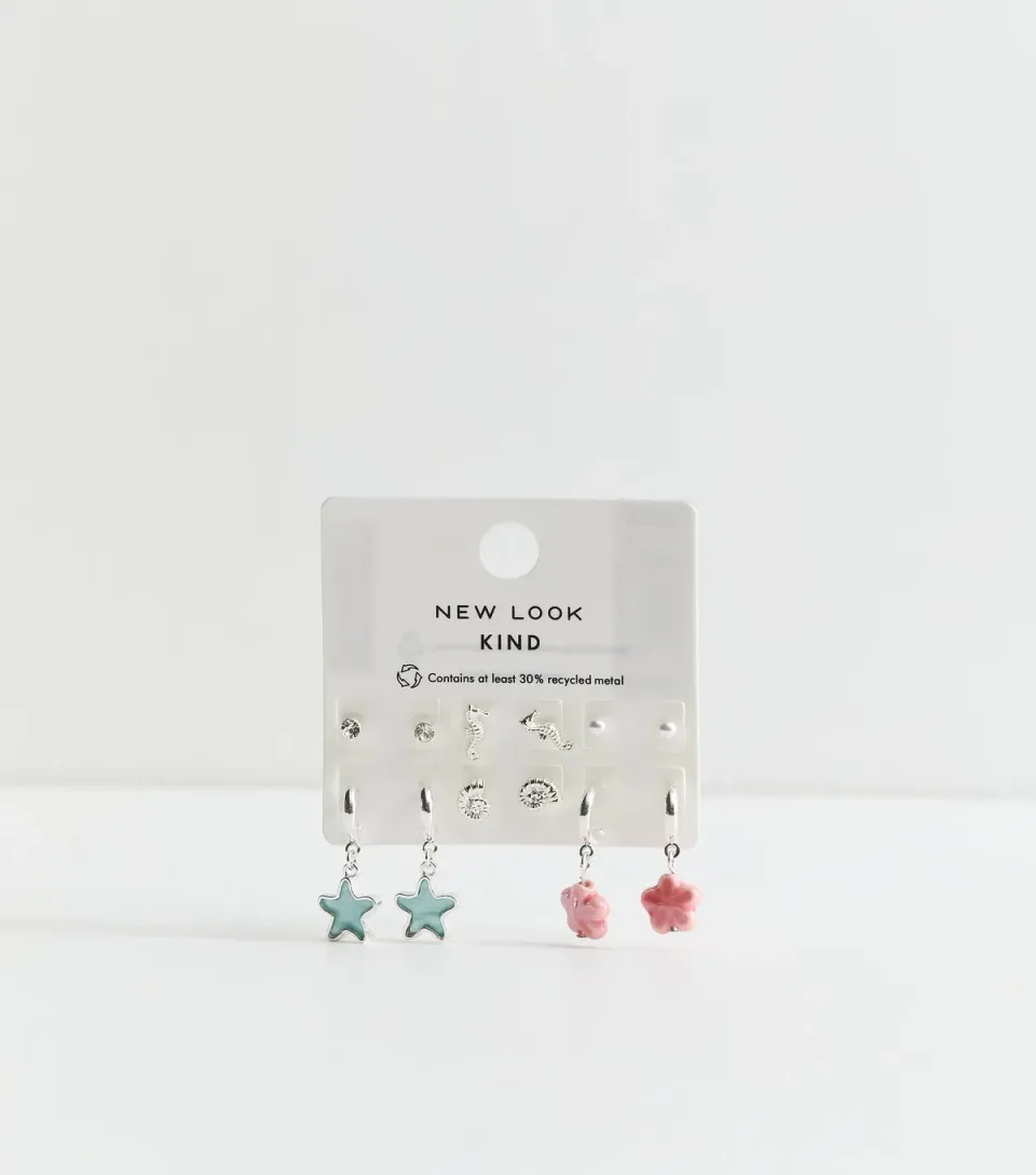 Pack of 6 Silver Tone Mixed Shape Earrings