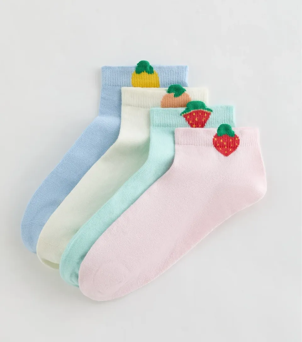 Pack of 4 Pastel Fruit Detail Trainer Socks