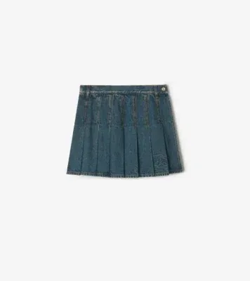 Pleated Denim Mini Skirt in Mid blue
