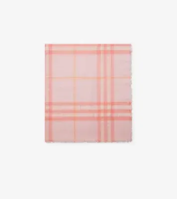 Wide Check Wool Scarf in Sugar pink