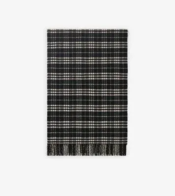 Check Wool Cashmere Blanket in Black/calico beige
