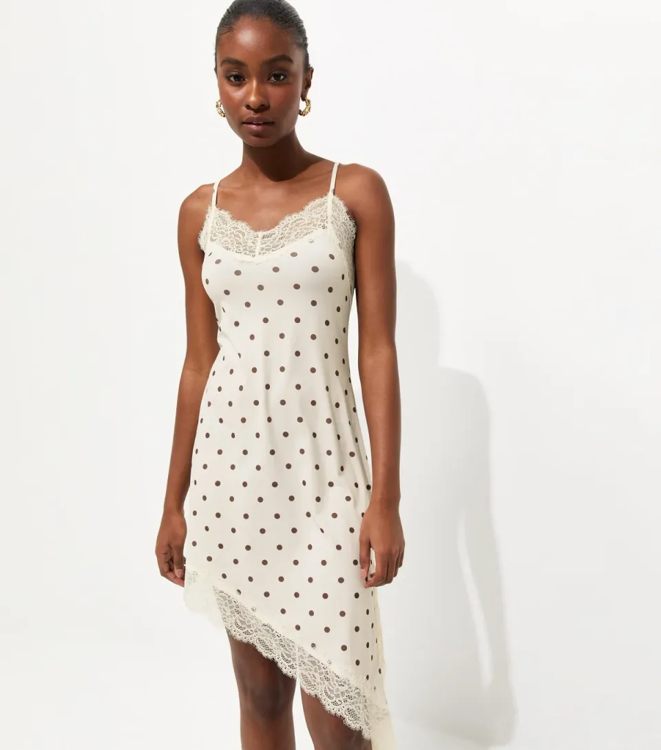 Women's White Polka Dot Asymmetric Hem Mini Dress