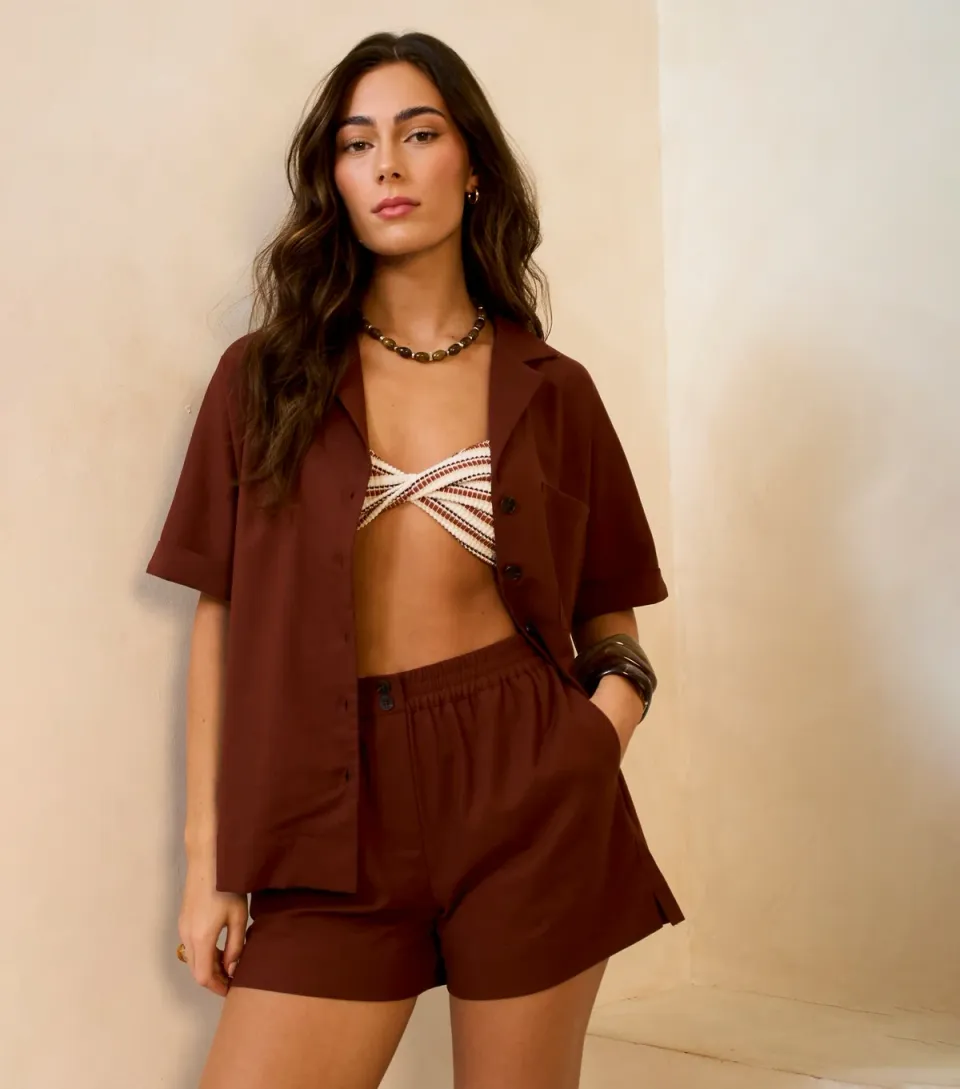 Women's Dark Brown Button Through Shirt