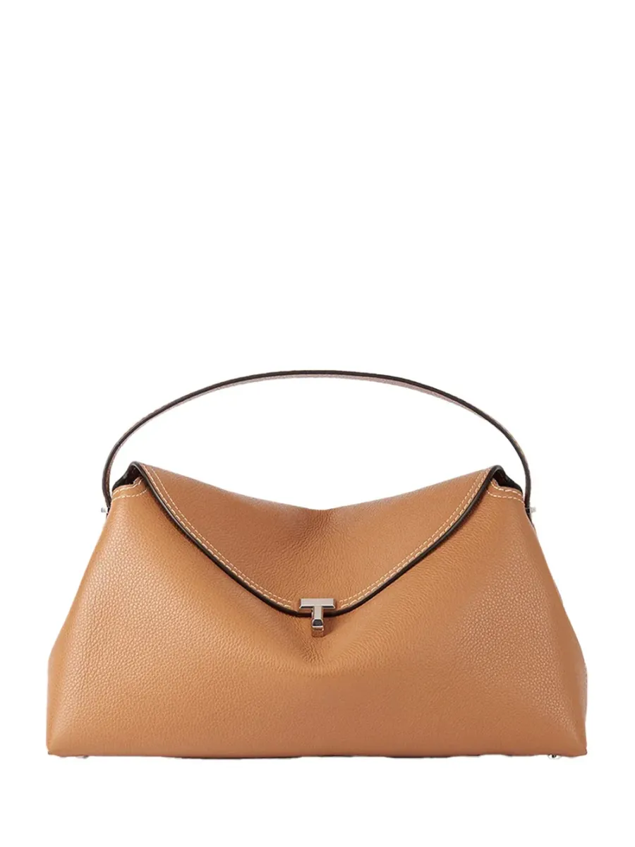 T-Lock Grained Leather Top Handle Bag Tan