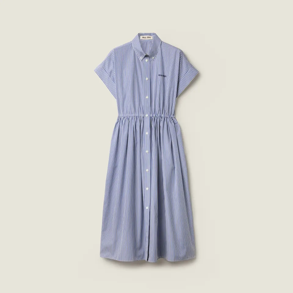 Vertical stripe poplin midi-dress