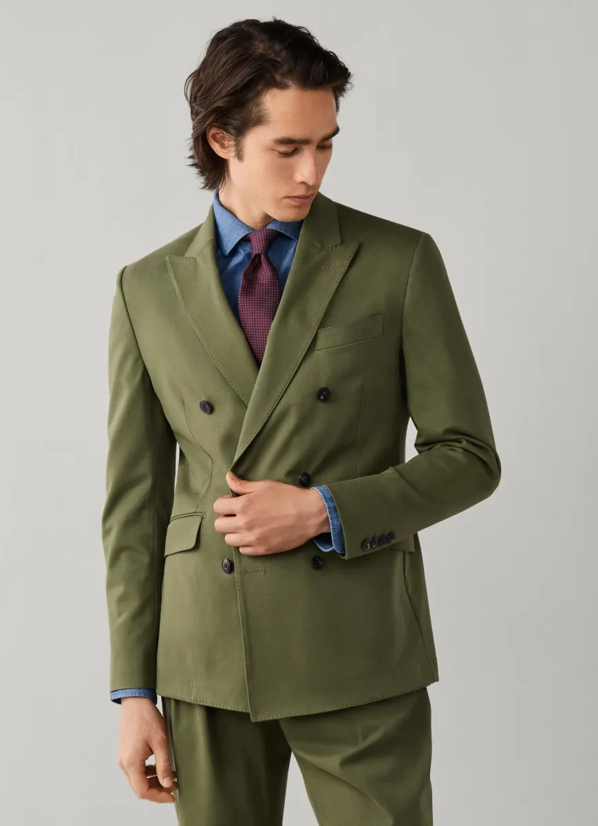 Stretch Cotton Blend Double Breasted Blazer