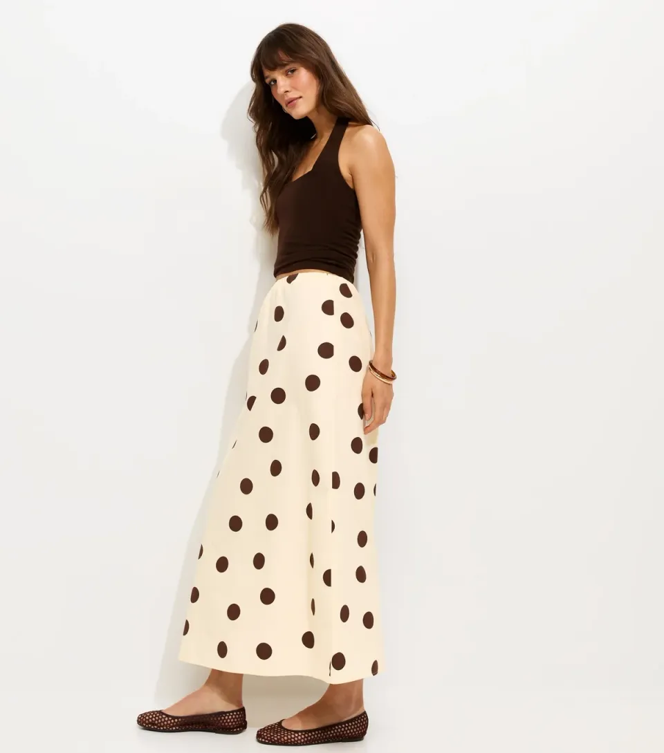 Women's Tall Cream Cotton Large Spot Print Circle Skirt