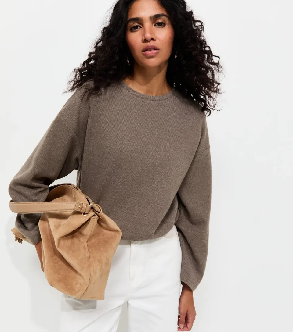 Women's Dark Mink Cotton Rich Soft Touch Bubble Hem Top