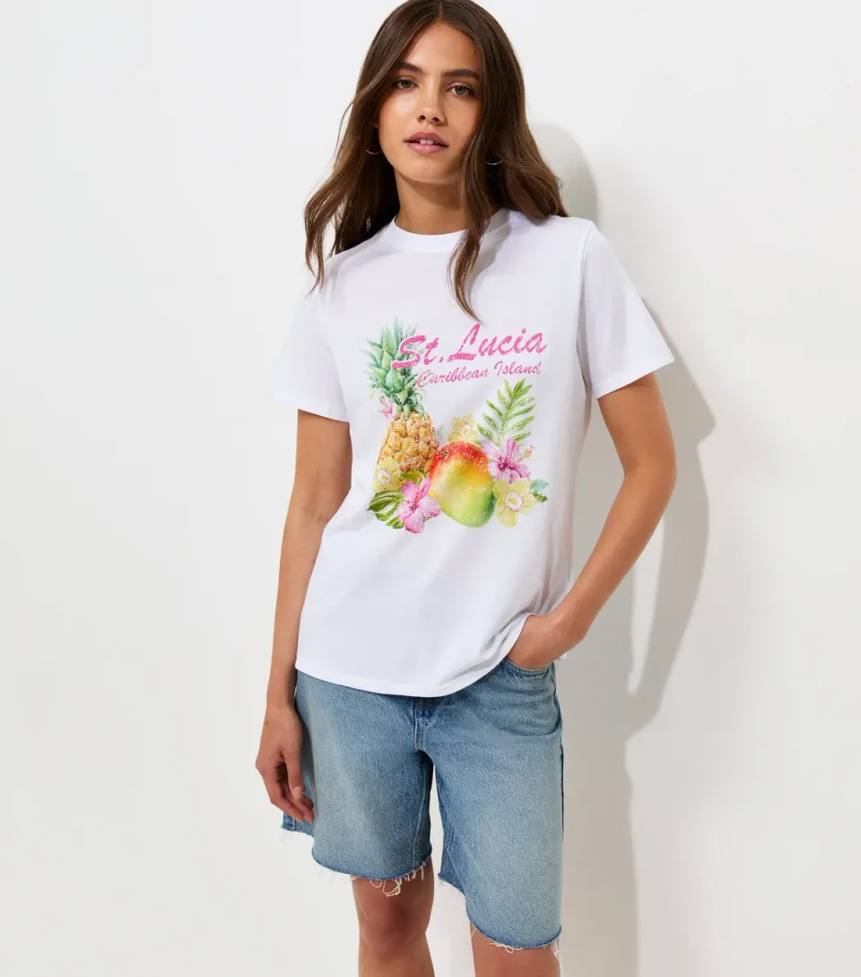 Women's White Cotton St Lucia Short Sleeve T-Shirt