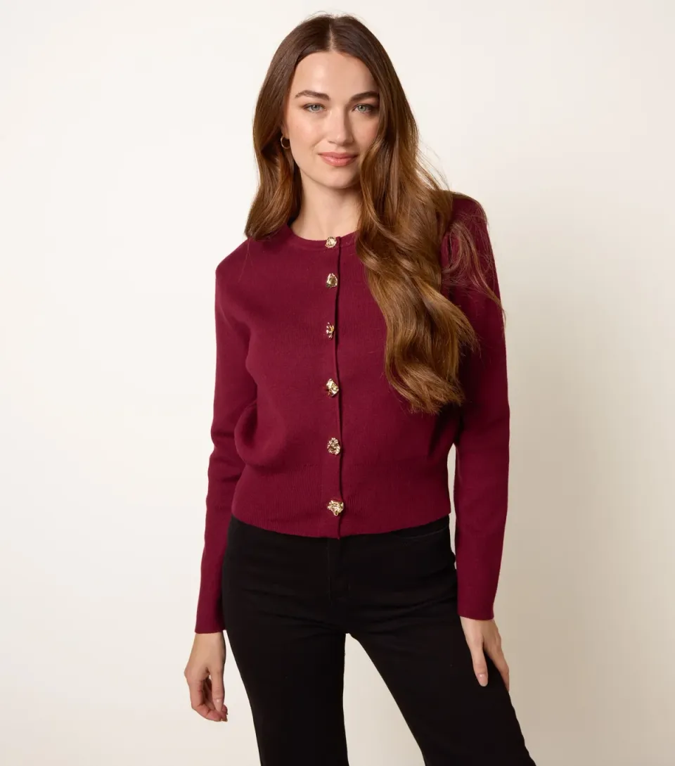 Women's Light Burgundy Button Detail Cardigan