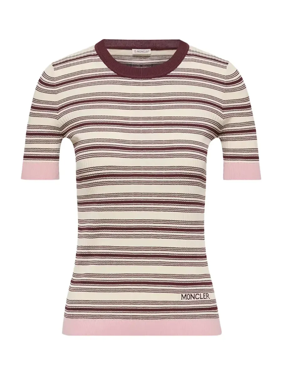 Women Striped T-Shirt White Brown