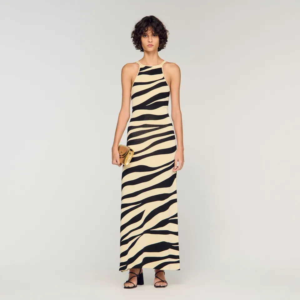 Zebra print knit maxi dress