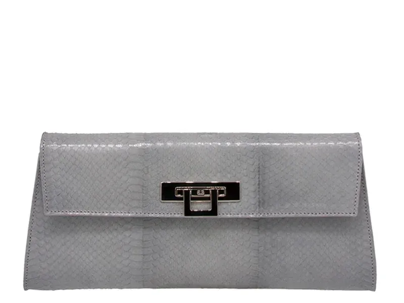 Fonteyn Clutch Snakeskin Handbag - Light Grey - 2