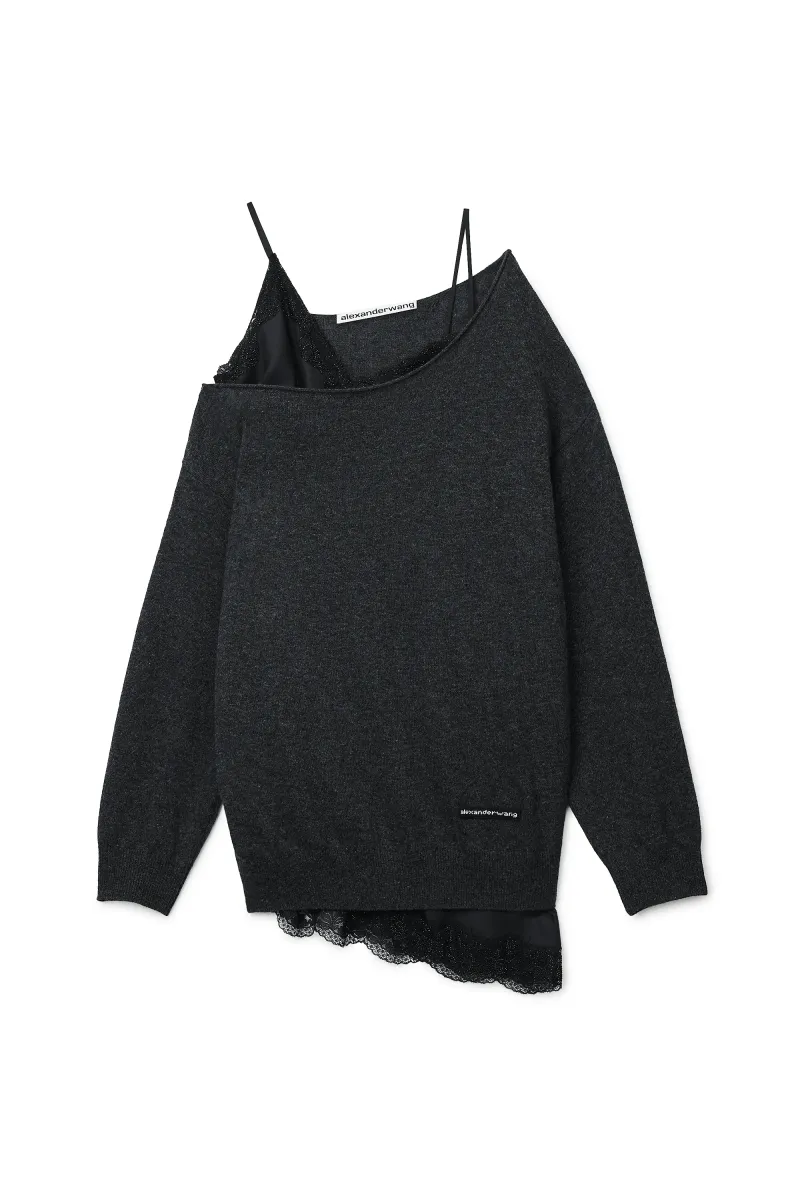 OFF-THE-SHOULDER LAYERED SWEATER DRESS