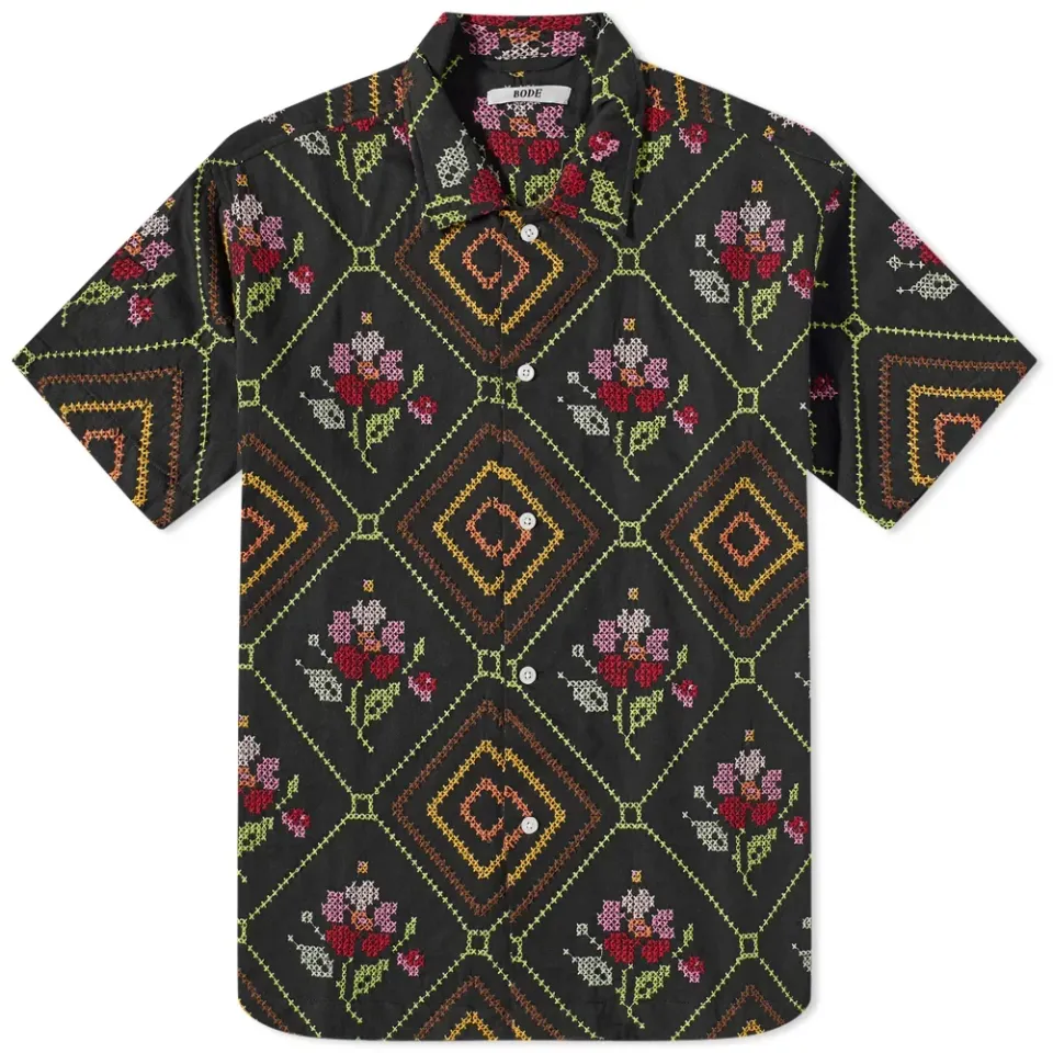 Needlepoint Begonia Short Sleeve Shirt