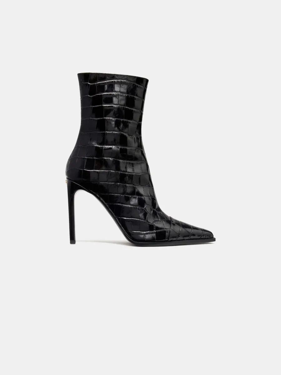 WOMEN - WOMEN'S CROC DEBOSSED MA STILETTO BOOT - BLACK