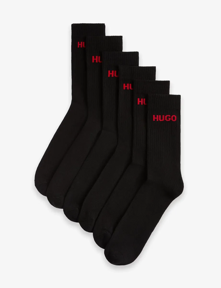 6 Pack Logo Cotton Rich Ribbed Socks Black Mix