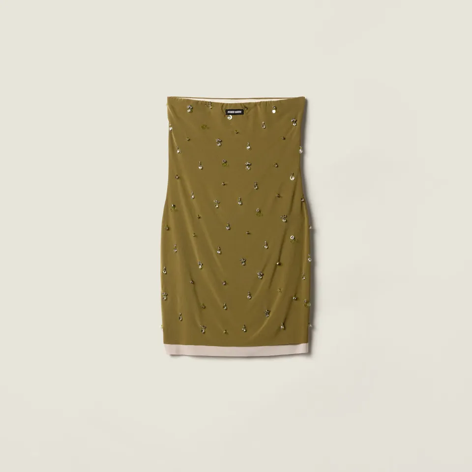Embroidered stretch georgette mini-dress