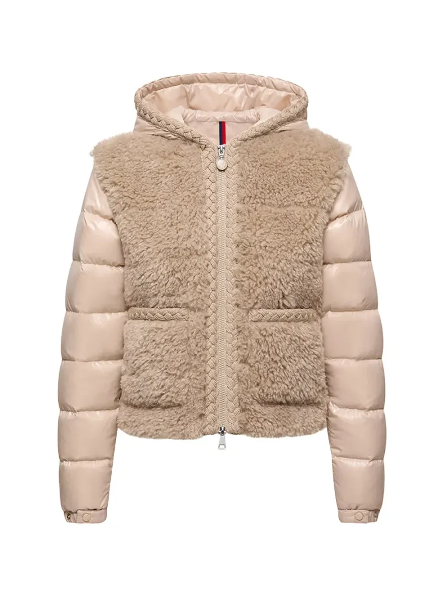 women Plantay Hooded Teddy Short Down Jacket Beige