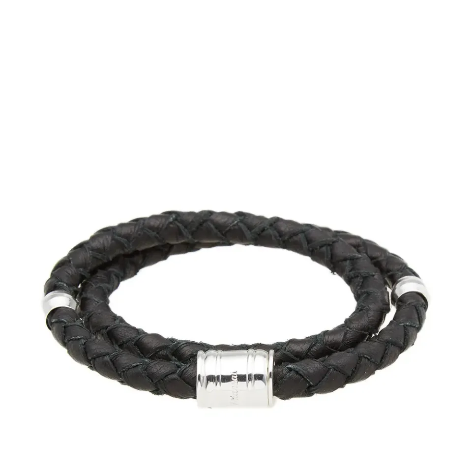 Silver Casing Leather Bracelet